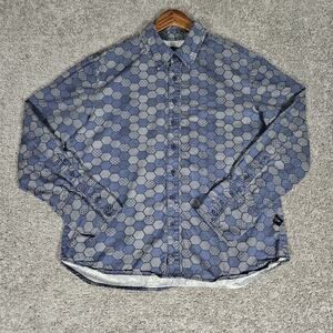 Tripp NYC Shirt Mens XL Gray Blue Button Up Honeycomb AOP Joker Gothic Punk